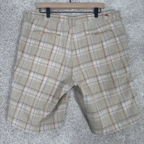 Tommy Bahama Silk Linen Shorts Mens 38 Tan Beige Plaid 10" Inseam - Picture 6 of 15
